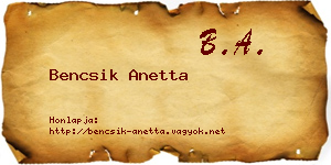 Bencsik Anetta névjegykártya